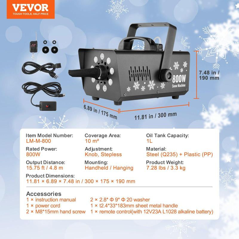 VEVOR Snow Machine, Tiktokshopblackfriday, 1500W Snow Maker Machine with 2 Remotes Control and 5L Large Capacity Water Tank, High Output Snowflake Maker Stage Snow Effect for Christmas, Halloween, Wedding, DJ Parties