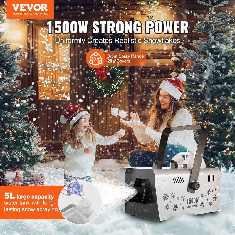 VEVOR Snow Machine, Tiktokshopblackfriday, 1500W Snow Maker Machine with 2 Remotes Control and 5L Large Capacity Water Tank, High Output Snowflake Maker Stage Snow Effect for Christmas, Halloween, Wedding, DJ Parties