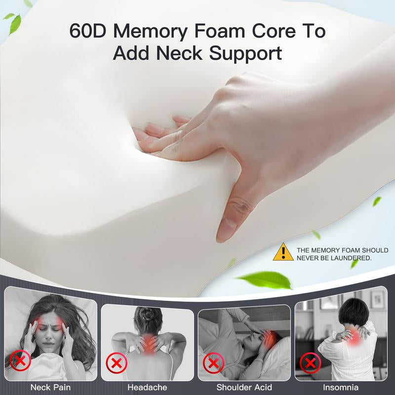 Memory Foam Neck Pillow , Adjustable Ergonomic Memory Foam Neck Pillows， Cervical Support, Breathable & Removable Pillowcase， for Side Sleep ，Stomach and Back Sleeper