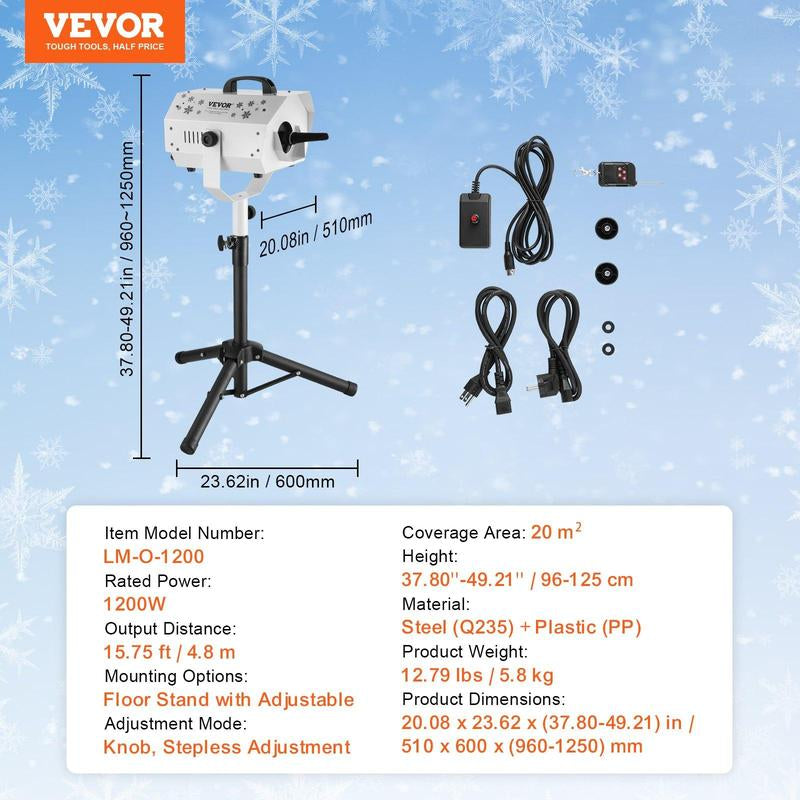 VEVOR Snow Machine, Tiktokshopblackfriday, 1500W Snow Maker Machine with 2 Remotes Control and 5L Large Capacity Water Tank, High Output Snowflake Maker Stage Snow Effect for Christmas, Halloween, Wedding, DJ Parties