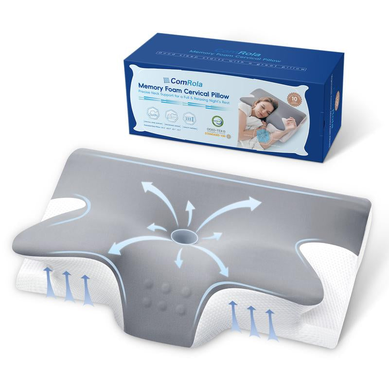 Memory Foam Neck Pillow , Adjustable Ergonomic Memory Foam Neck Pillows， Cervical Support, Breathable & Removable Pillowcase， for Side Sleep ，Stomach and Back Sleeper