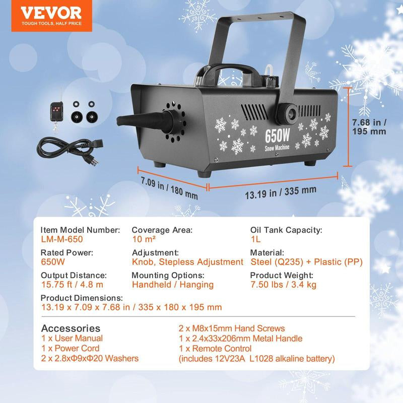 VEVOR Snow Machine, Tiktokshopblackfriday, 1500W Snow Maker Machine with 2 Remotes Control and 5L Large Capacity Water Tank, High Output Snowflake Maker Stage Snow Effect for Christmas, Halloween, Wedding, DJ Parties