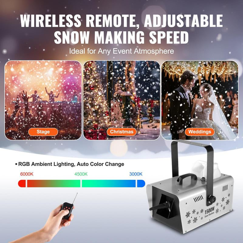 VEVOR Snow Machine, Tiktokshopblackfriday, 1500W Snow Maker Machine with 2 Remotes Control and 5L Large Capacity Water Tank, High Output Snowflake Maker Stage Snow Effect for Christmas, Halloween, Wedding, DJ Parties