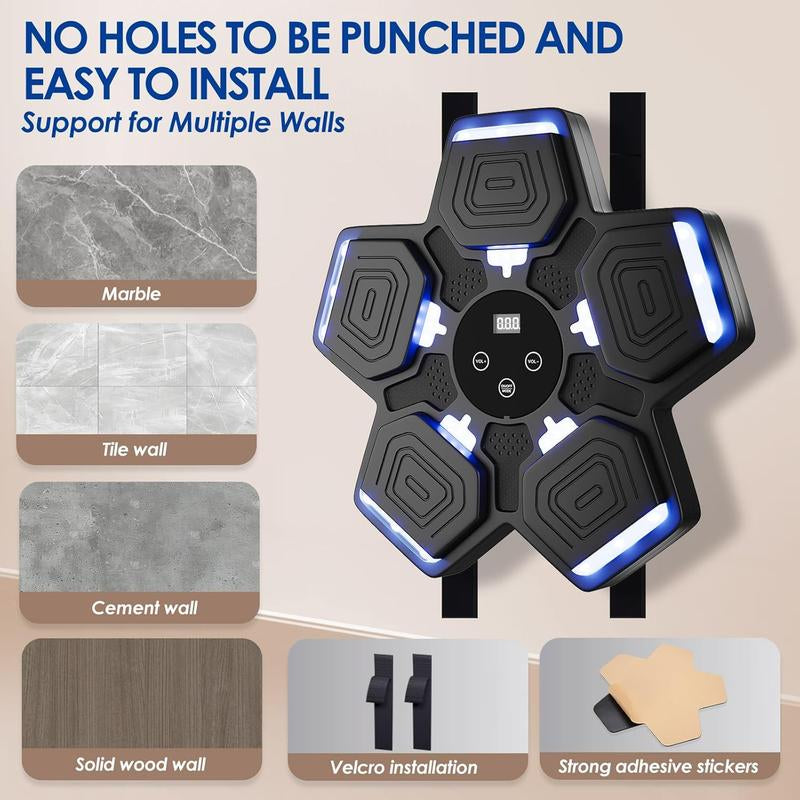 Music Boxing Machine for Adults Kids with Boxing Gloves, Boxing Wall Mount Machine 9 Speeds & 9 Modes, Smart Bluetooth Punching Trainer